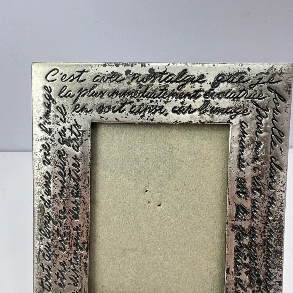 Vintage French Script Photo Frame 3x2 Pewter Tone Romantic Parisian Shabby Chic